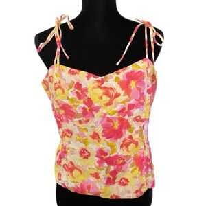 Old Navy Floral linen smocked back tank top Large colorful beach hippie summer